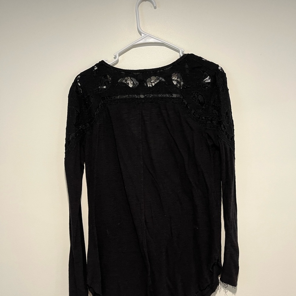 Free People Black Lace-Trim Lace-Up Long Sleeve Tee - Picture 5 of 7